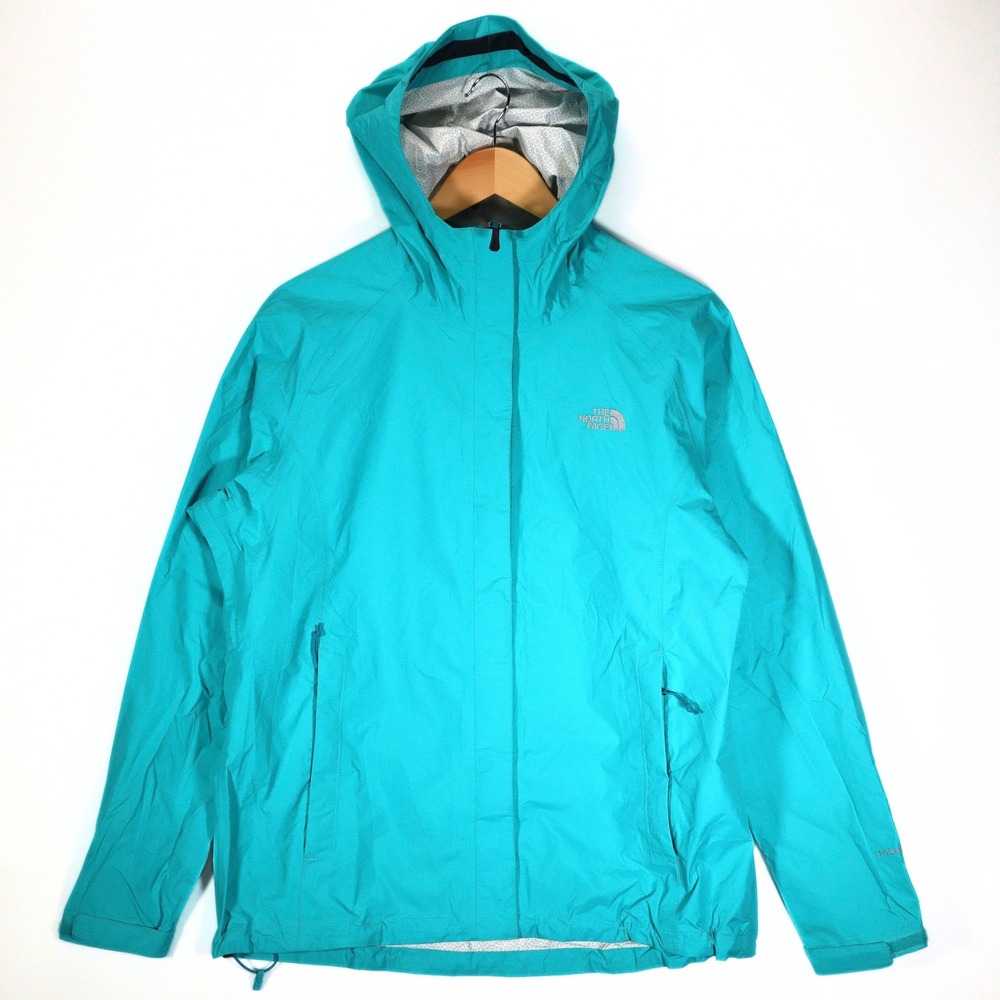 The North Face Rain Jacket Womens L Teal HyVent Waterproof Hooded Hiking Shell